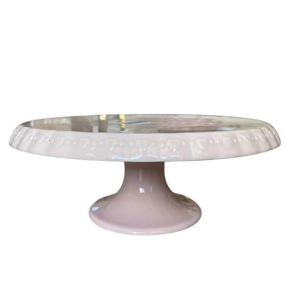 Pastel Pink Valentines Heart Embossed Pedestal Cake Stand Made in Portugal New - Picture 16 of 16